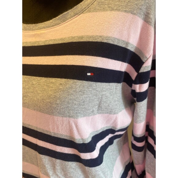 Tommy Hilfiger Top T Shirt Plus Size XL (but measures smaller) Striped Navy Pink - Picture 3 of 11
